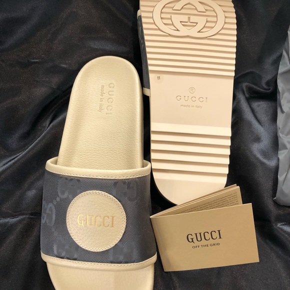 Gucci slides, tan/cream and gray size 11 mens. Brand new never worn. - Picture 4 of 8